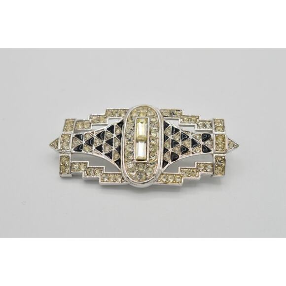 Givenchy Vintage Crystal Pin Brooch Deco Rhinestone Enamel Runway Signed BinF - Picture 6 of 11